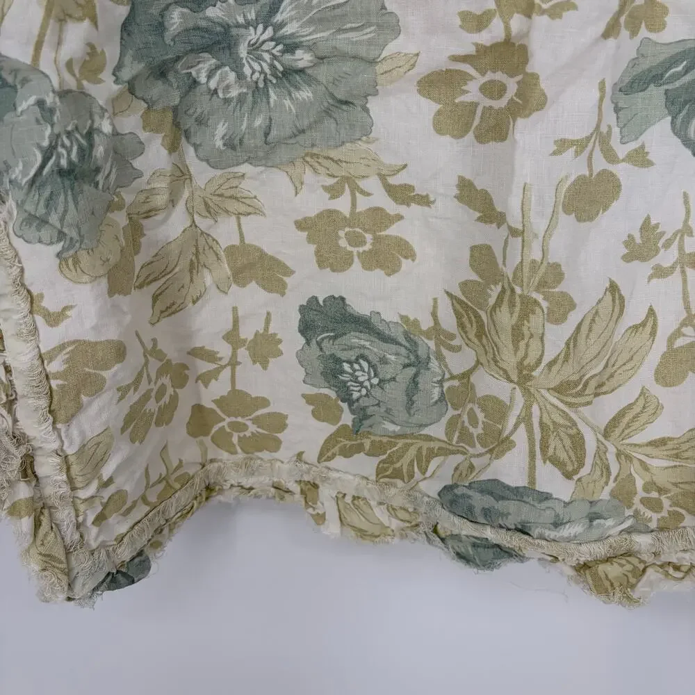 Soft Surroundings Linen Euro Pillow Covers Floral Ruffle Pair 2 Button Closure